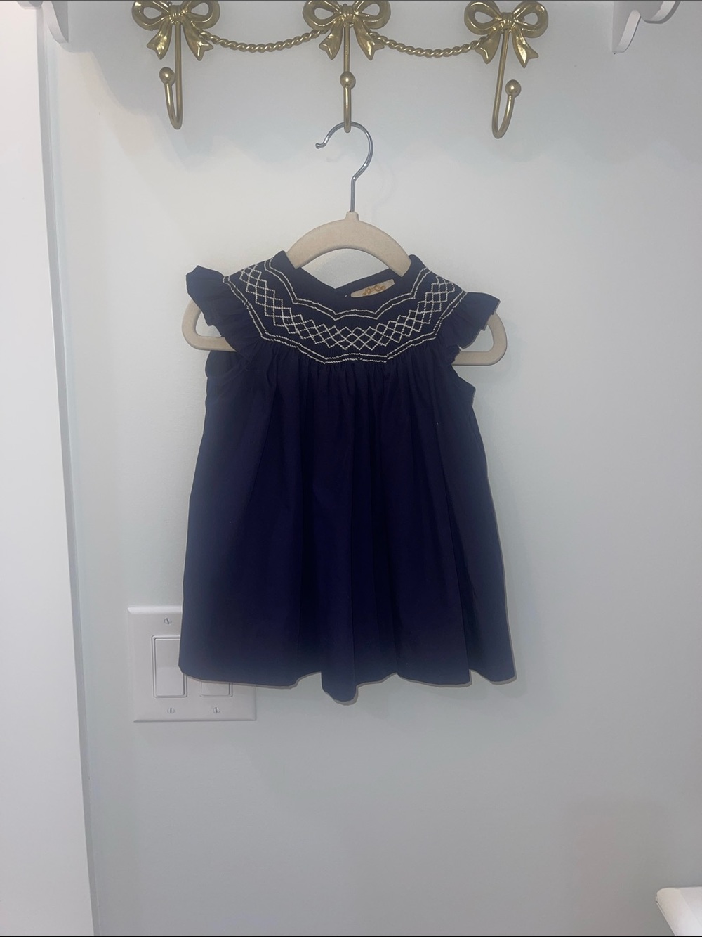 The Beaufort Bonnet Company Navy Dress with White Smocking
